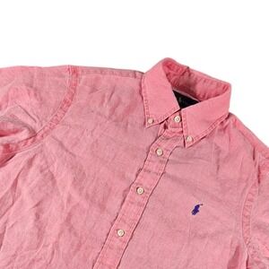 Ralph Lauren 100% Linen Shirt Mens Small Pink Short Sleeve Button Down Pony Logo
